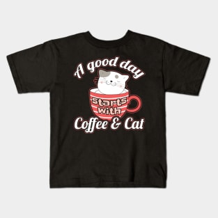 Cat and Coffee Kitty Mom Cat Lady Kids T-Shirt